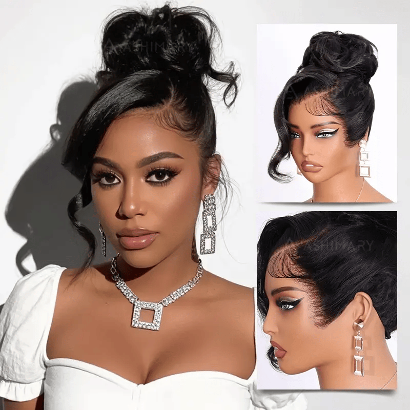 Pull Go 13x6 Full Glueless Wig Transparent Lace Front Wigs Body Wave Natural Black Ashimary Hair - Image 19