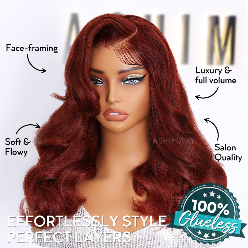 Reddish Brown Pre-Styled Body Wave Glueless Layer Wavy Bob Wig Transparent Lace Ready To Go Wigs - Image 6