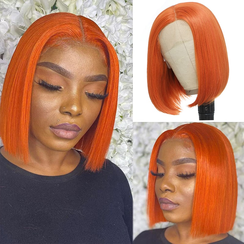 Orange Ginger Bob Transparent Lace Front/Closure Wig Human Hair - Image 4