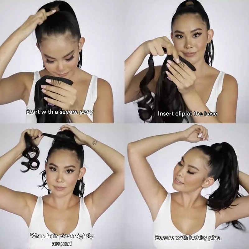 Long Ponytail Body Wave Human Hair Extensions With Clip - Image 4