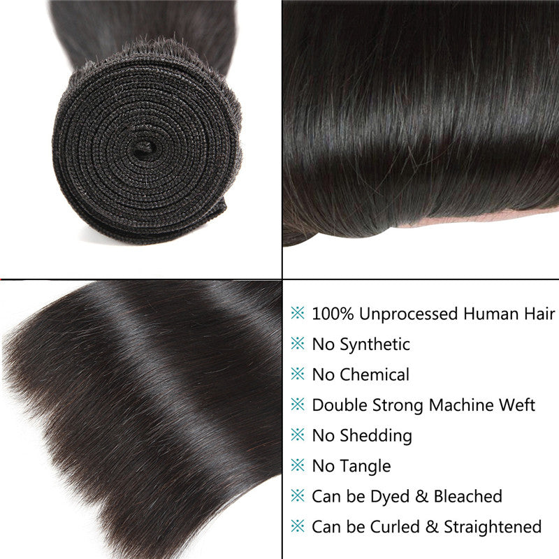 YZ Grace 10A Straight Thick& Soft Brazilian Human Hair Bundles with Closure Virgin Hair Natural Color - Image 3