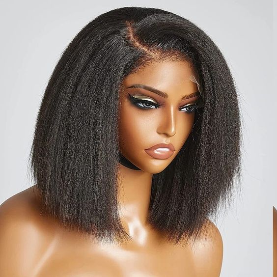 Wear & Go Bob Wig Kinky Straight HD Lace Closure Wig with Pre-Bleached Knots - Image 2