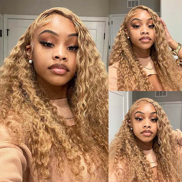 #27 Light Brown 13x4 13x6 Frontal Lace Wigs Pre-plucked Deep Wave Human Hair - Image 6