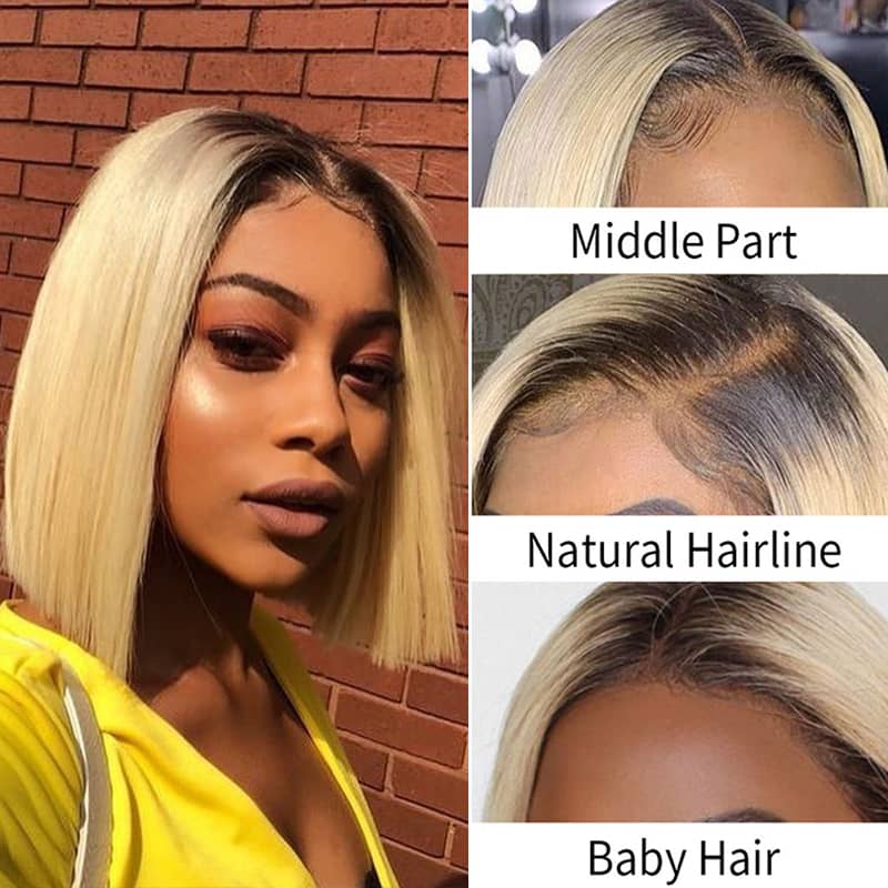 Fabulous Ombre Blonde Color Bob Short Hair Transparent Lace Wig - Image 2