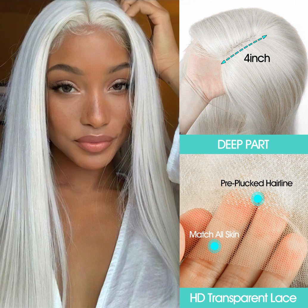 White 4x4 5x5 Glueless Lace Closure Wigs Straight Ashimary Virgin Hair - Image 5