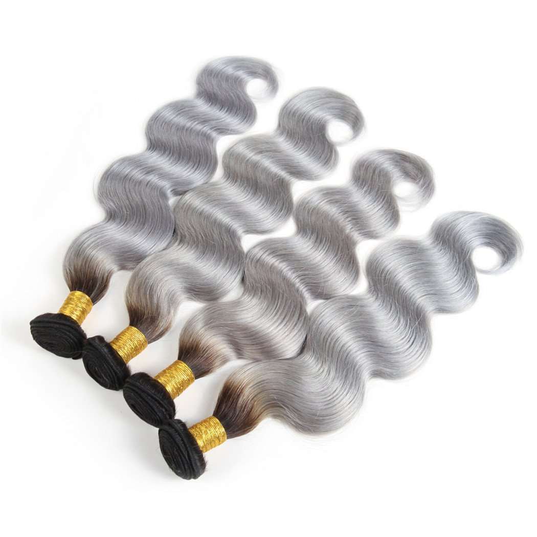 4 Bundles Grey Ombre Hair Body Wave Brazilian Human Hair Bundles - Image 2