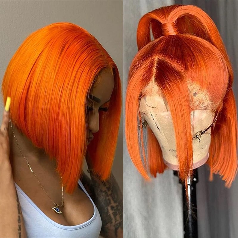 Orange Ginger Bob Transparent Lace Front/Closure Wig Human Hair - Image 2