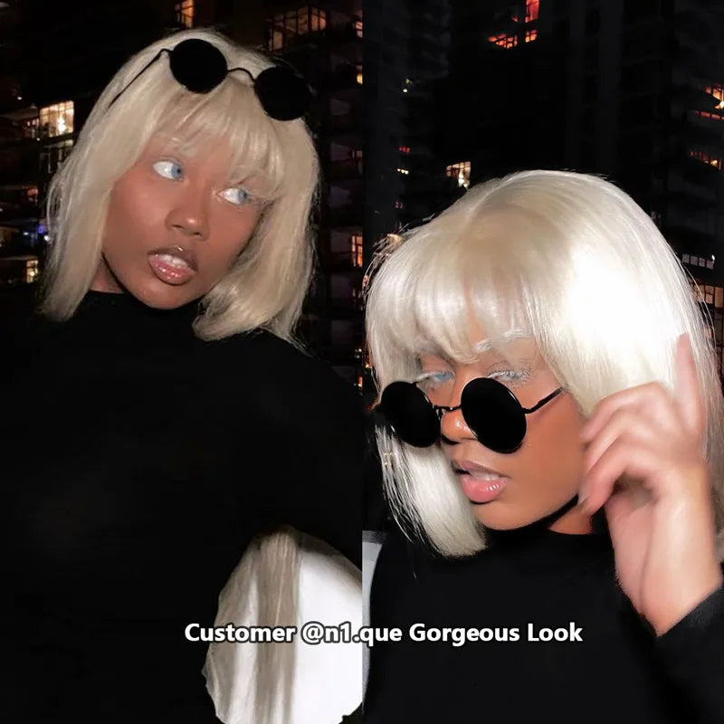 613 Blonde Straight Colored Wigs With Bangs 13x6 Transparent Full Lace Frontal Wig High Quality Remy Hair - Image 9