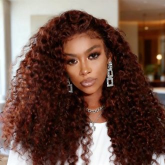 Reddish Brown Kinky Curly Invisi Strap Snug Fit 360 Melting Lace Frontal Bleached Knots Glueless Lace Wig