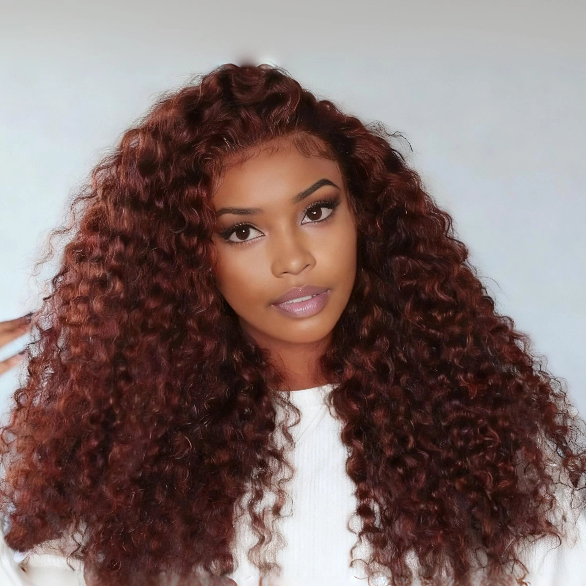 Reddish Brown Kinky Curly Invisi Strap Snug Fit 360 Melting Lace Frontal Bleached Knots Glueless Lace Wig - Image 3