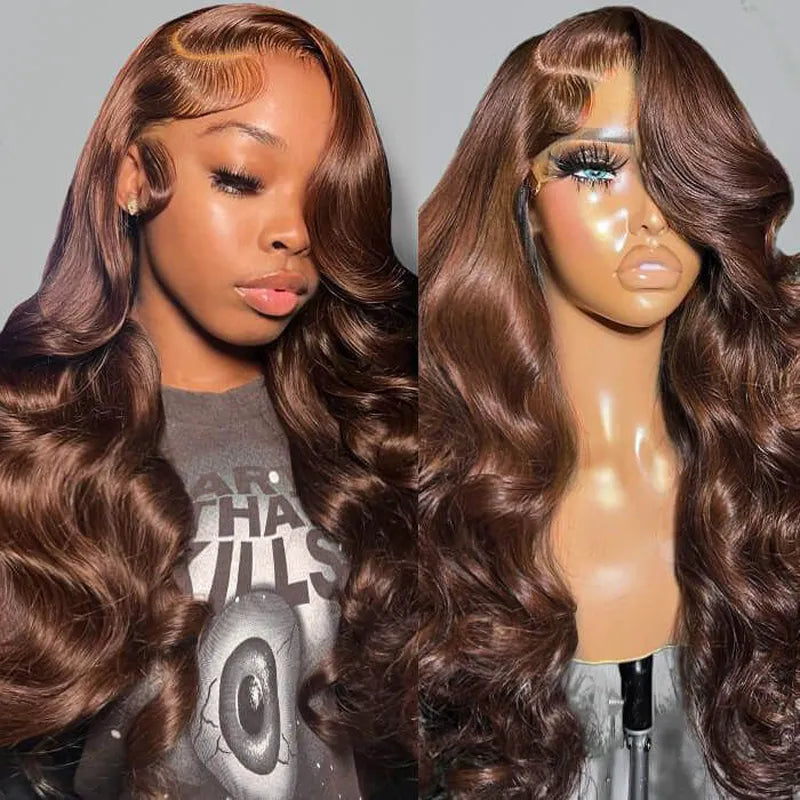 360 Lace Frontal 4# Chocolate Brown Body Wave Lace Front Wig Transparent Preplucked Lace Frontal Wig Colored Wigs - Image 2