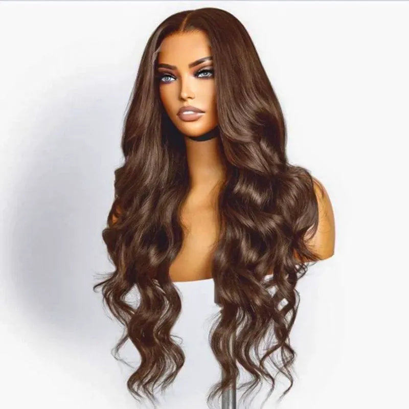 360 Lace Frontal 4# Chocolate Brown Body Wave Lace Front Wig Transparent Preplucked Lace Frontal Wig Colored Wigs - Image 9