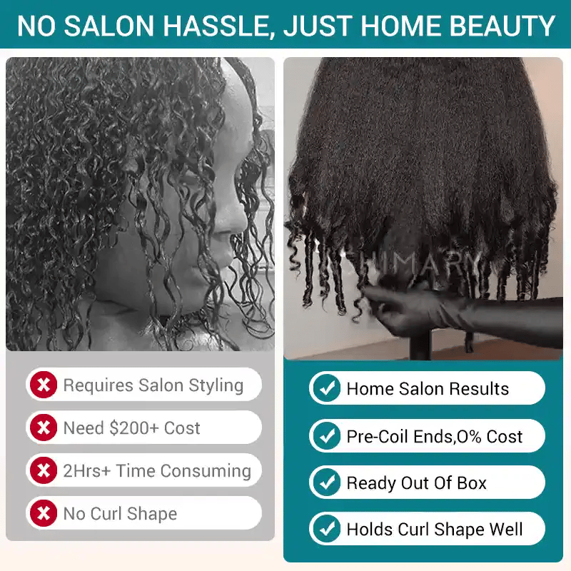 Invisi Strap 360 Lace Front Wig Kinky Straight with Spiral Curls Natural Black Breathable & Security Human Hair Wigs - Image 8