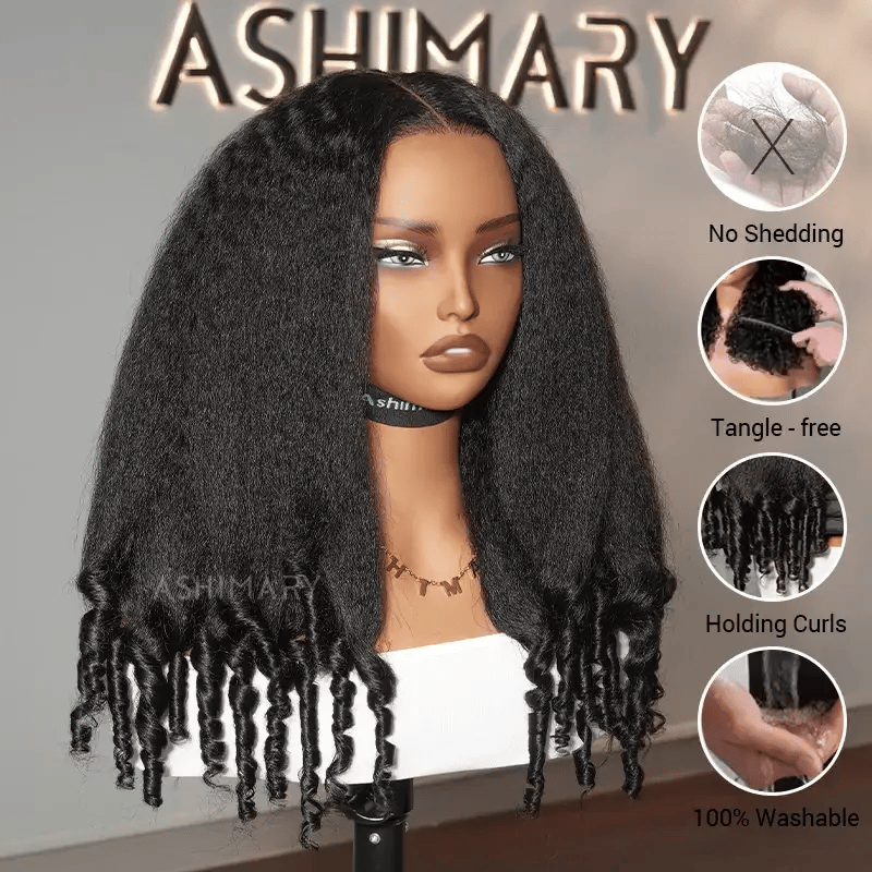 Invisi Strap 360 Lace Front Wig Kinky Straight with Spiral Curls Natural Black Breathable & Security Human Hair Wigs - Image 7