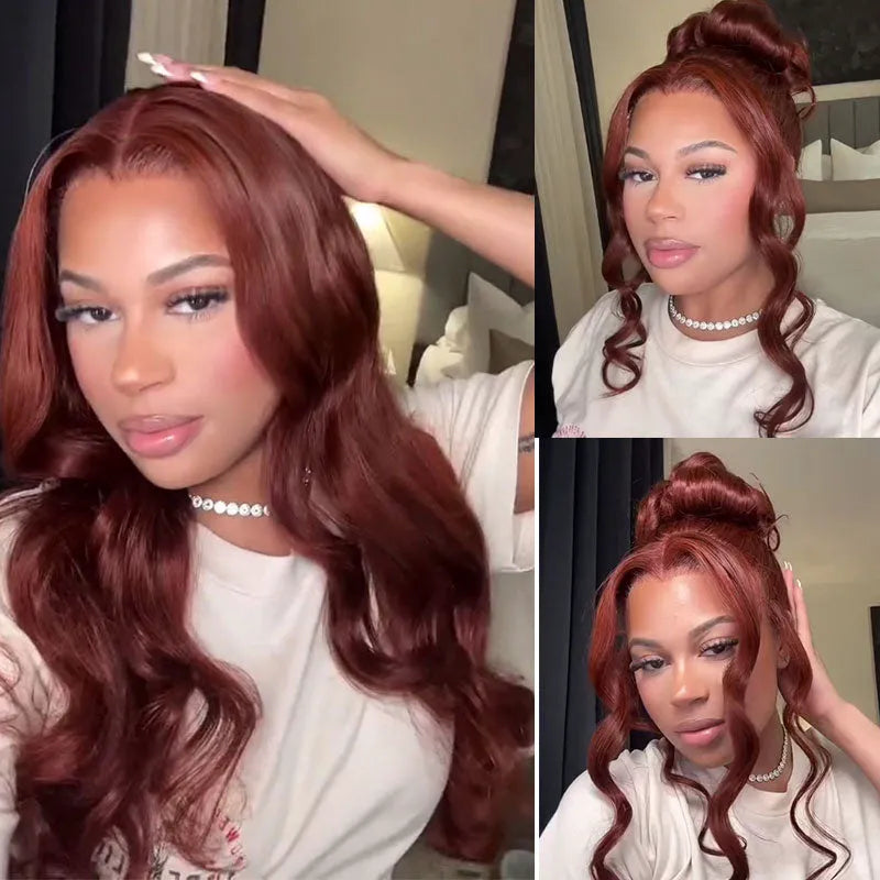 Reddish Brown 360 Transparent Lace Frontal Wigs Body Wave & Straight Pre Plucked 100% Human Hair - Image 11