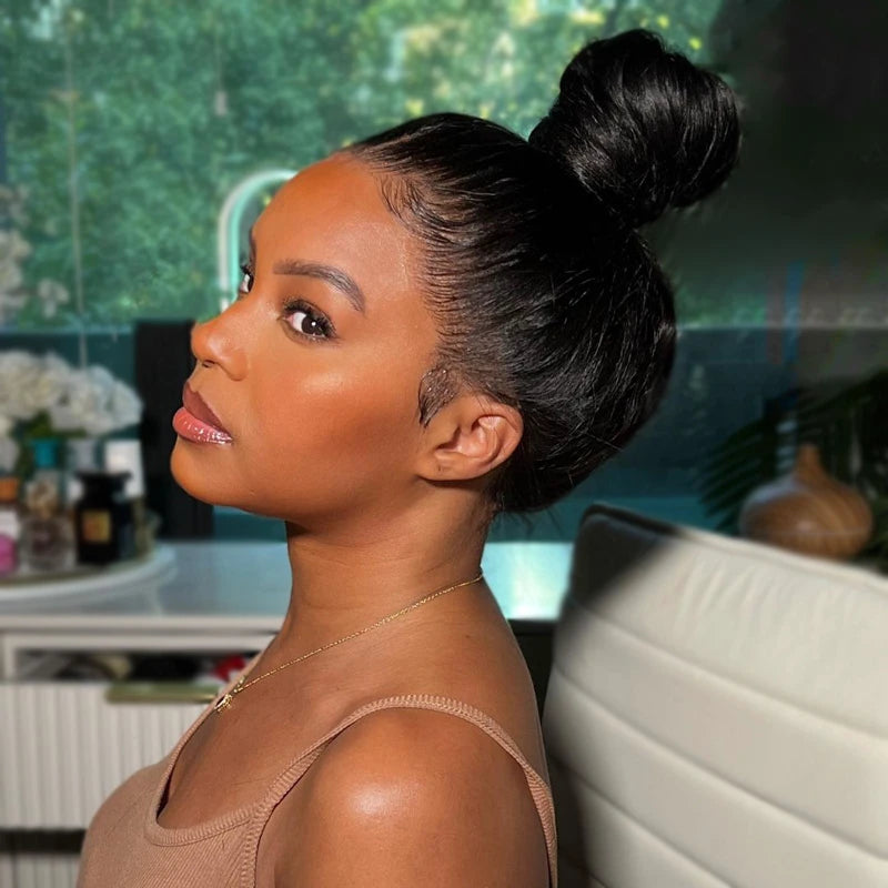 360 Lace Frontal Yaki Straight Wig Human Hair Pre Plucked Skin Lace Wig Light Yaki - Image 7