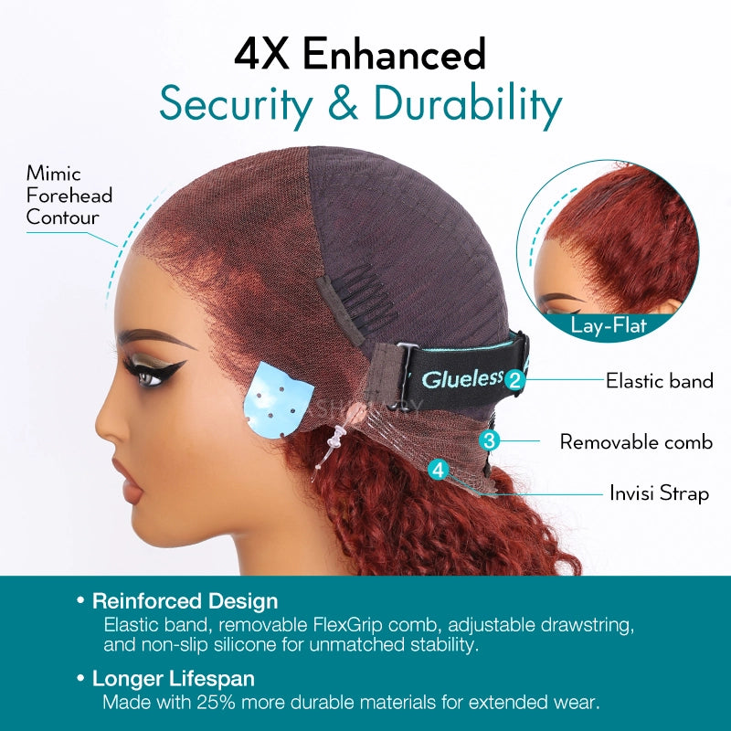 Reddish Brown Kinky Curly Invisi Strap Snug Fit 360 Melting Lace Frontal Bleached Knots Glueless Lace Wig - Image 7