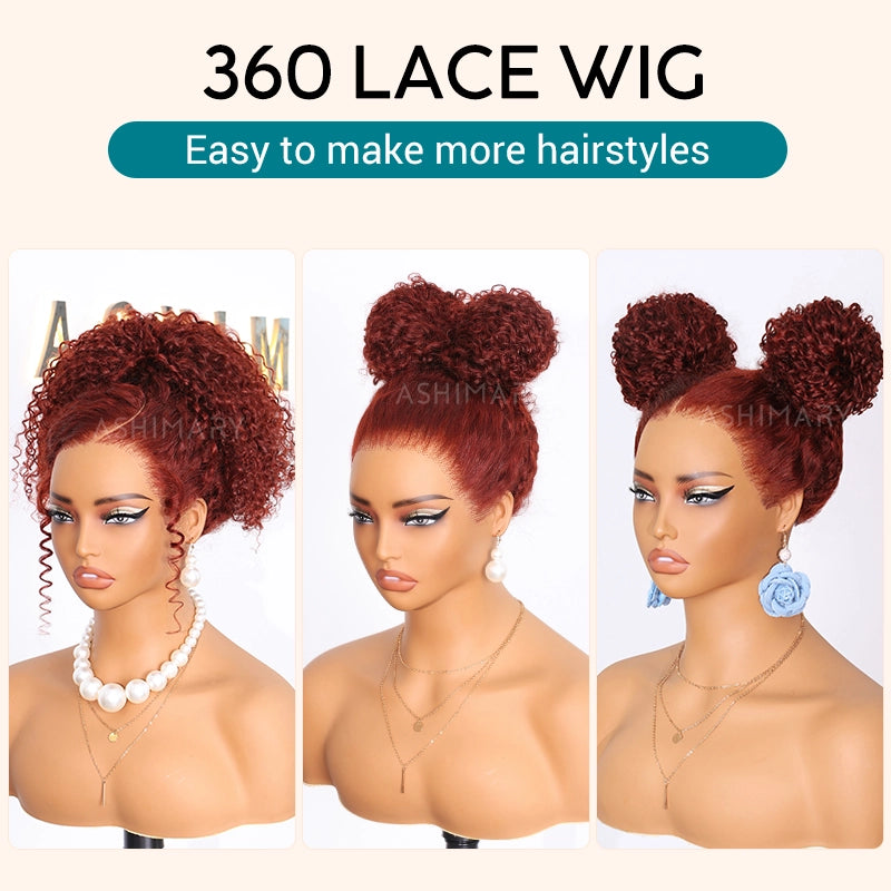 Reddish Brown Kinky Curly Invisi Strap Snug Fit 360 Melting Lace Frontal Bleached Knots Glueless Lace Wig - Image 9