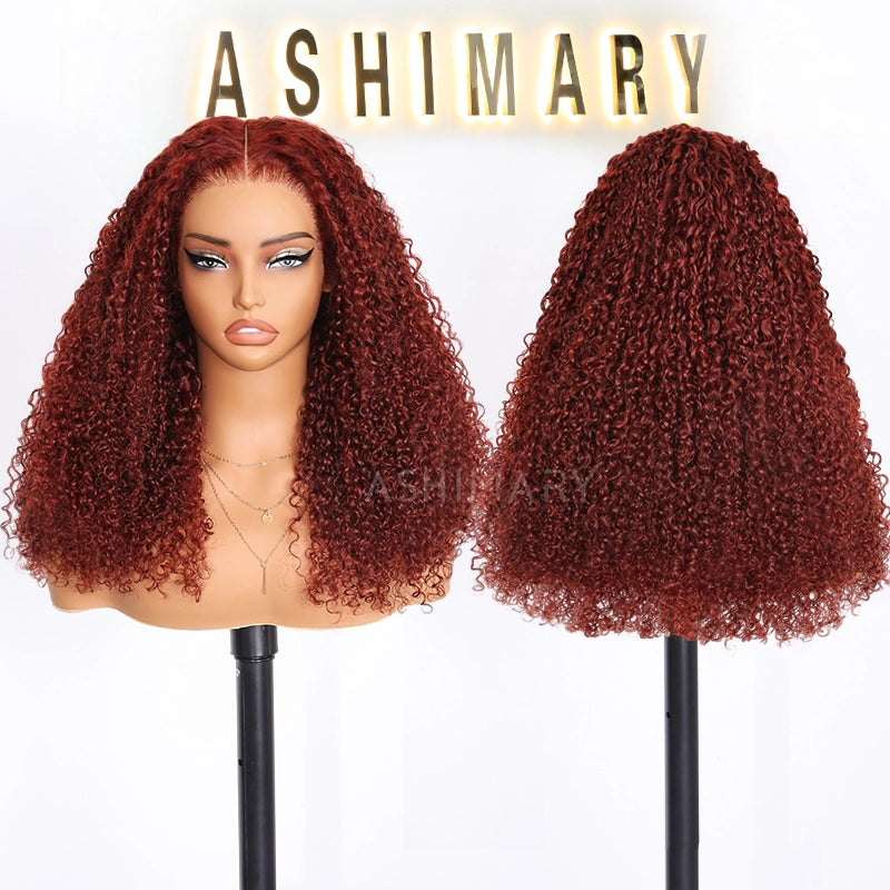 Reddish Brown Kinky Curly Invisi Strap Snug Fit 360 Melting Lace Frontal Bleached Knots Glueless Lace Wig - Image 13
