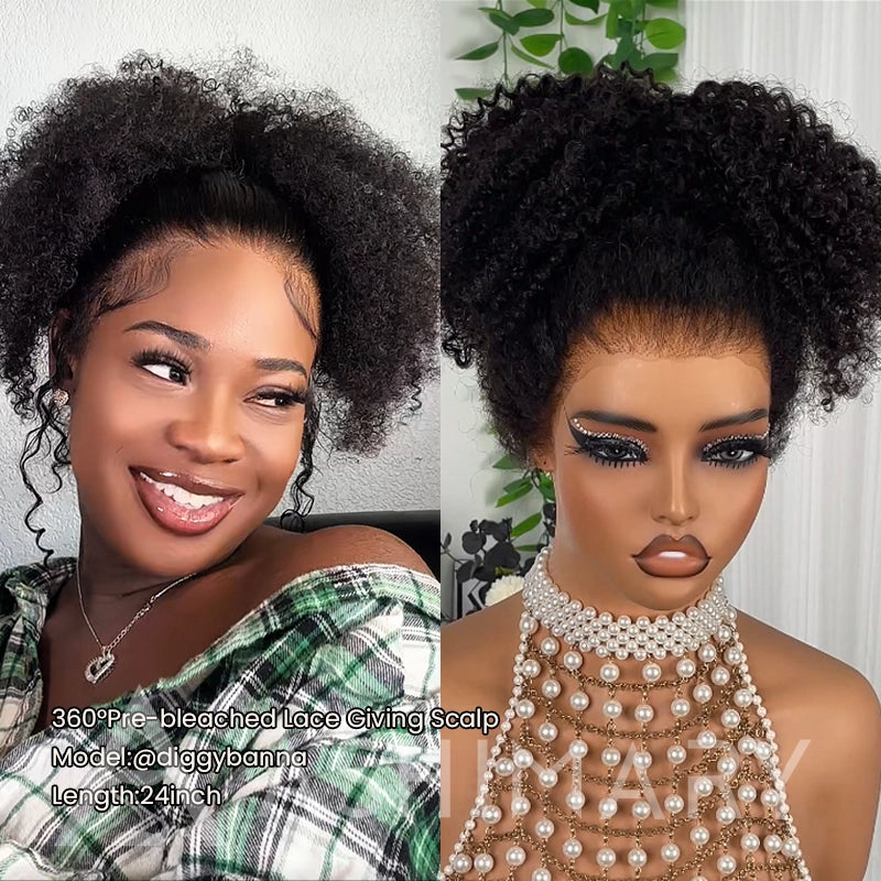 BOGO Kinky Curly Invisi Strap Snug Fit 360 Transparent Lace Frontal Updo Freely Human Hair Wig - Image 2