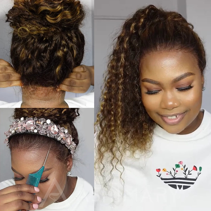 Water Wave Highlight Ombre Color Invisi Strap Snug Fit 360 Skin Lace Frontal Wig Glueless Human Hair - Image 18