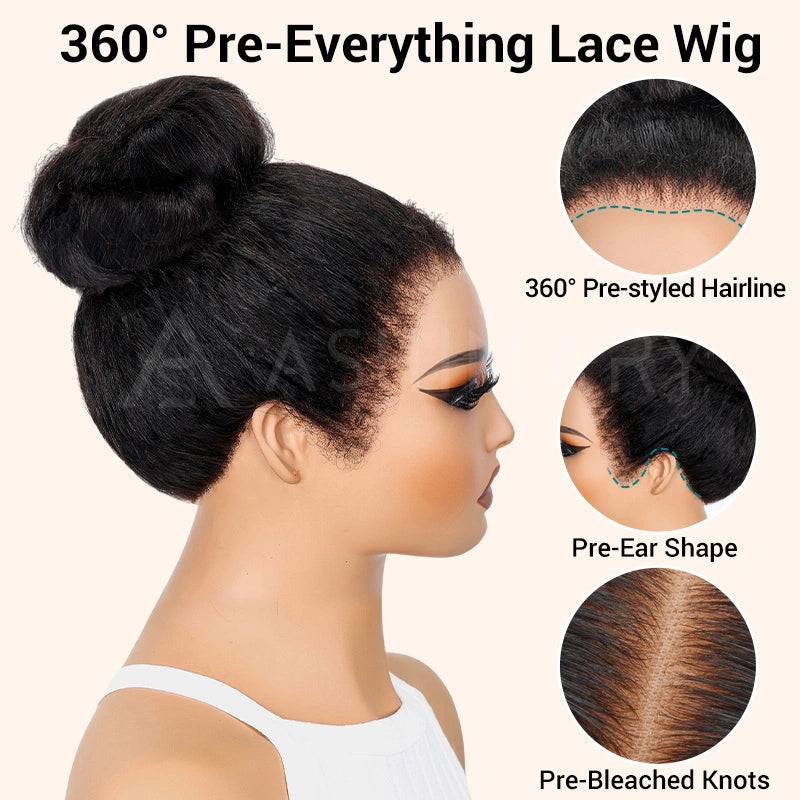 Invisi Strap 360 Lace Front Wig Kinky Straight with Spiral Curls Natural Black Breathable & Security Human Hair Wigs - Image 9