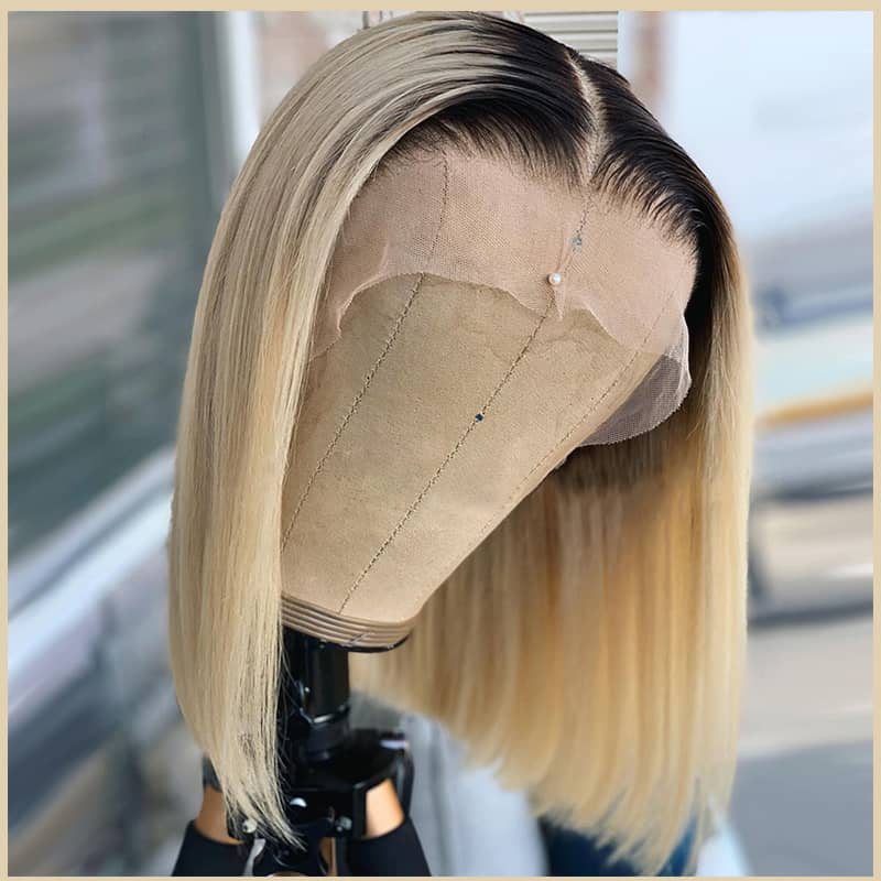 Fabulous Ombre Blonde Color Bob Short Hair Transparent Lace Wig - Image 3