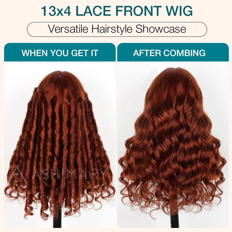 Reddish Brown Colored Body Wave Human Hair Lace Frontal Wigs 13x4 13x6 Ashimary Virgin Hair Front Wigs - Image 14