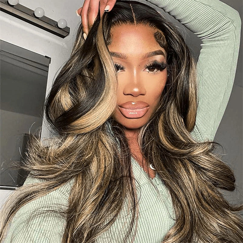 Brown Highlight on Black 4x4 5x5 6x6 Glueless Lace Closure Wigs Ashimary Body Wave Virgin Hair - Image 5