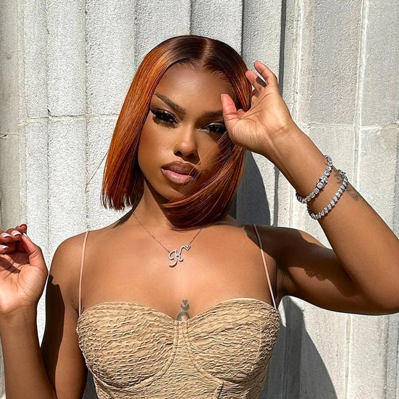 Pull Go 13x4 Lace Wig Ginger Ombre Silky Blunt Cut Glueless Bob Wig - Image 7