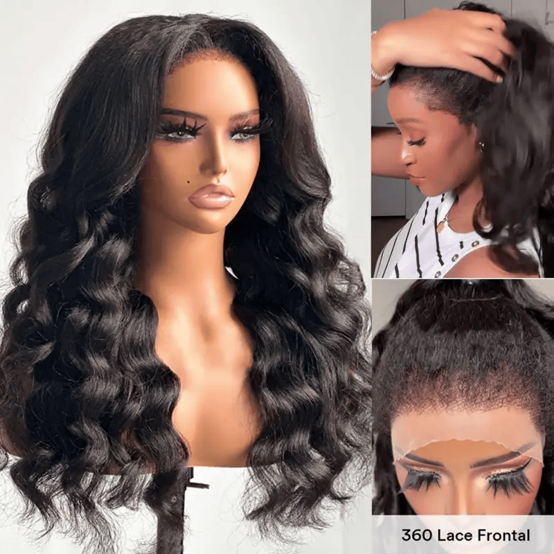 Newborn Hairline Kinky Body Wave Invisi Strap Glueless 360 Lace FrontalPre-Everything Natural Wig