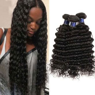 3 Bundles 10A Deep Wave Human Hair Bundles Natural Color
