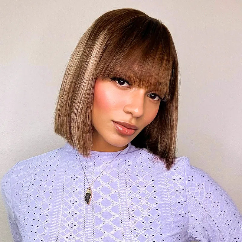 Put On and Go Ash Blonde Highlight Yaki Straight 3x1 Minimalist Lace Bob Wig With Bangs - Image 3