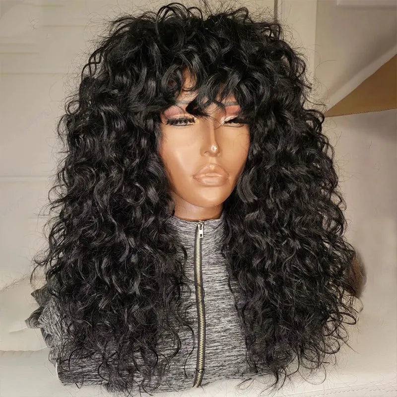 Bouncy Curl With Bangs Pull Go 3x1 Lace Natural Black Wig True Scalp Glueless Pre-Styled Wig - Image 6