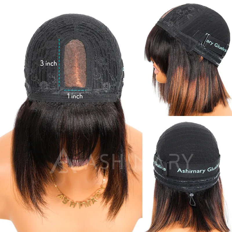 Ashimary Double Drawn High Density Pull Go 3x1 Wig True Scalp Lace Glueless Bob Wig With Bangs - Image 6
