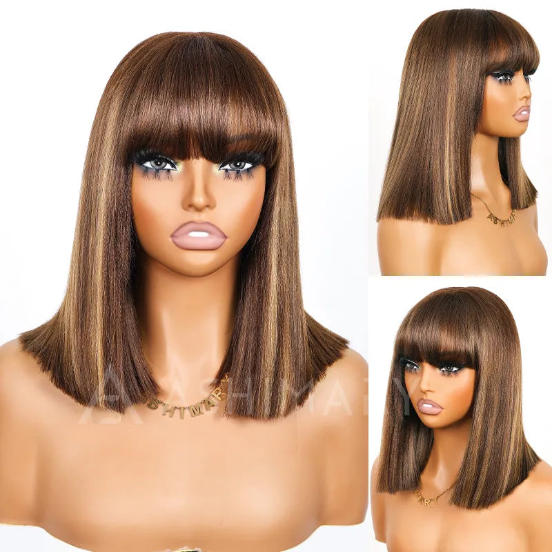 Put On and Go Ash Blonde Highlight Yaki Straight 3x1 Minimalist Lace Bob Wig With Bangs - Image 8