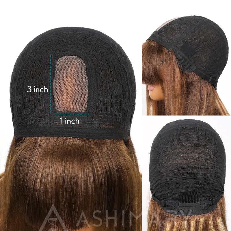 Put On and Go Ash Blonde Highlight Yaki Straight 3x1 Minimalist Lace Bob Wig With Bangs - Image 9