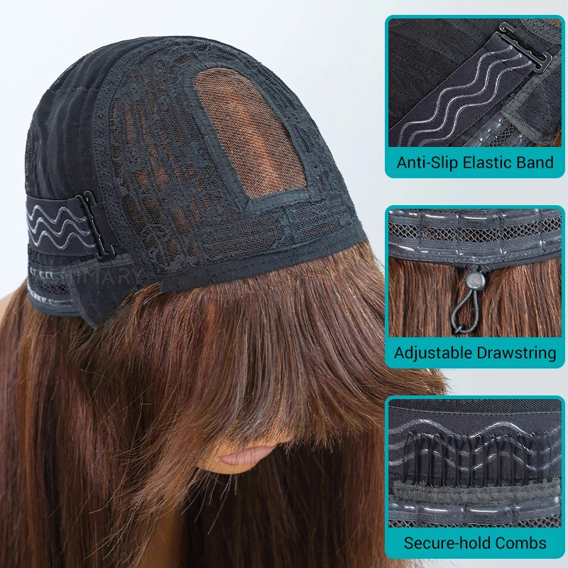 Body Wave Pre-Cut Layer With Bangs Pull Go 3x1 Lace Brown Wig True Scalp Glueless Pre-Styled Wig - Image 6