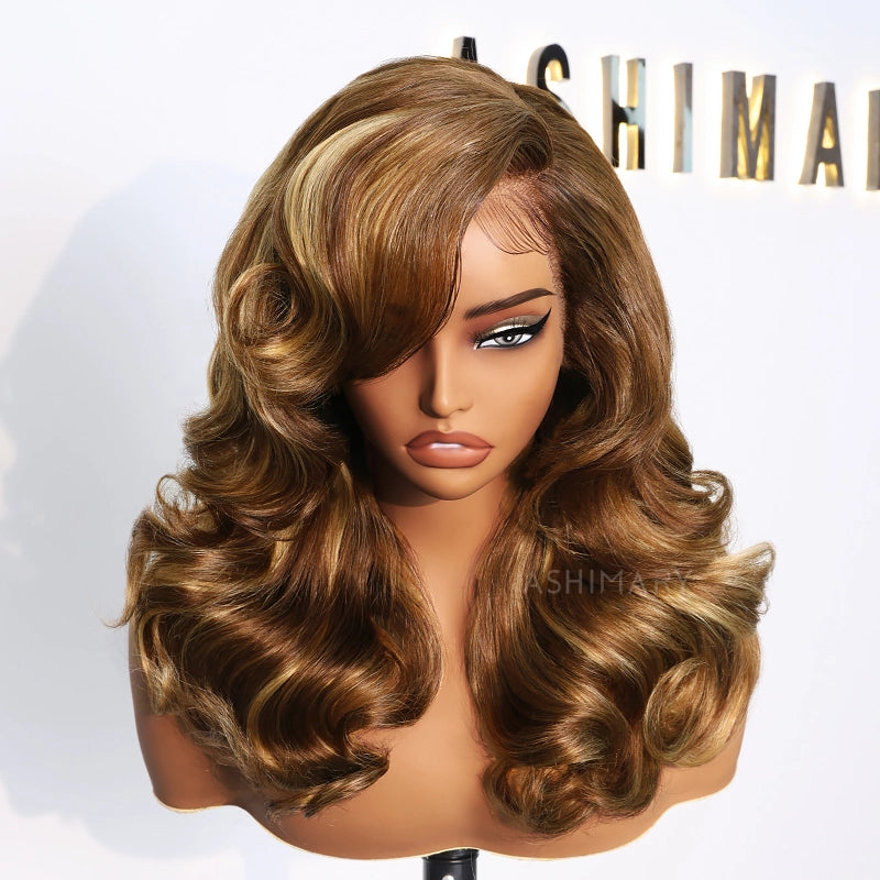 Pre Styled Highlight Peacock Curls Lace Front Wig 13x6 Pull Go Glueless Human Hair with Bold Layers - Image 4