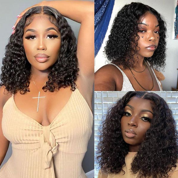 Deep Wave Bob Wig Blunt Cut Lace Front Wig 10A Human Hair Natural Color - Image 7