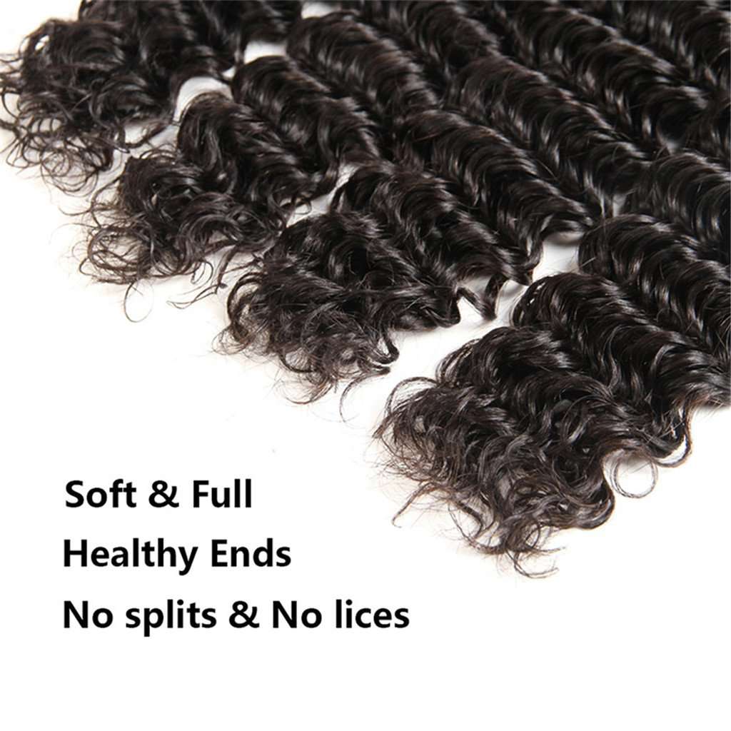 10A Deep Wave Brazilian Hair 3 Bundles With Frontal Human Hair - Image 4