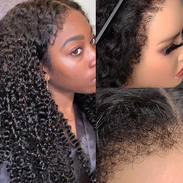 4C Edges Curly Baby Hair 13x4 HD Invisible Lace Frontal Kinky Curly Wigs Pre Bleached Knots Hair - Image 2