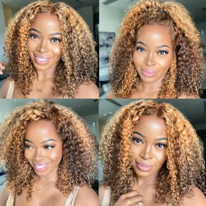 Fabulous Highlight Jerry Curly Short Bob 13*4 & 4*4 & 5*5 Transparent Lace Wig - Image 4