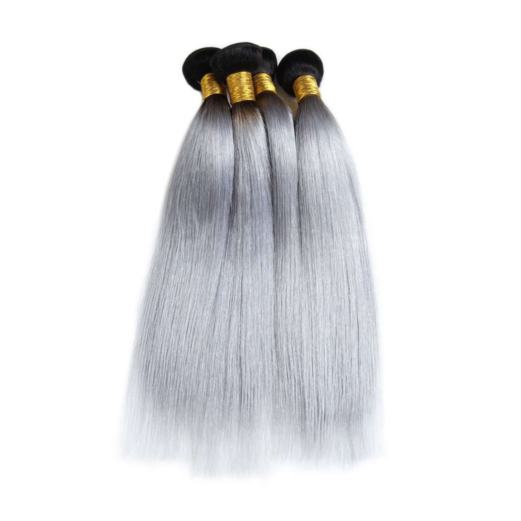 4 Bundles Grey Ombre Hair Straight Brazilian Human Hair Bundles - Image 2