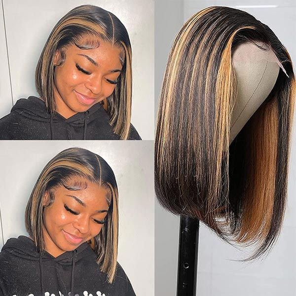 Highlight Mixed Blunt Cut Double Drawn High Density Bob Transparent Lace Wigs - Image 6
