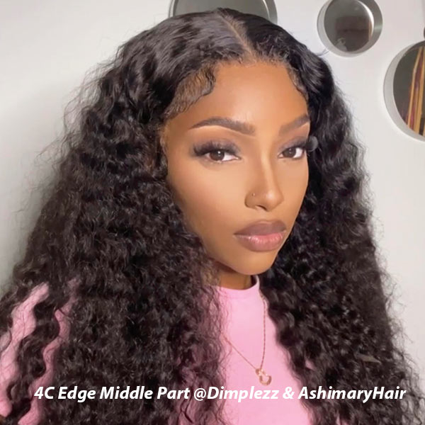 Ashimary 4C Kinky Edges Hairline HD Lace Front Deep Wave Wigs - Image 2