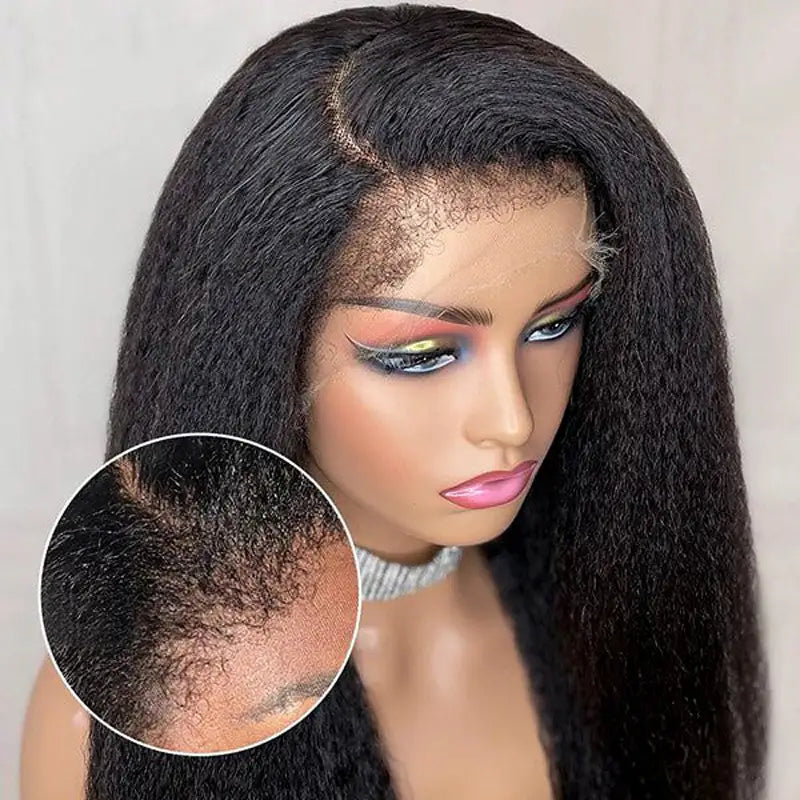 4C Edge Hairline Kinky Straight 13x4/13x6 HD Transparent Lace Front Wigs With Kinky Edges Baby Hair - Image 9