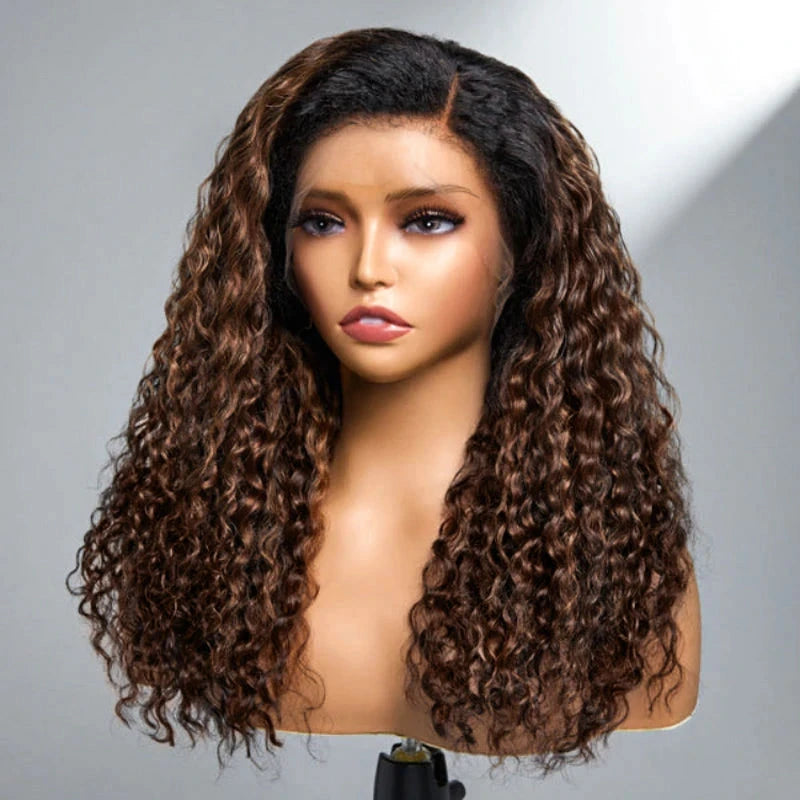 Ashimary 4C Edges Ombre Brown Deep Wave Kinky Edges 13x4 Transparent Lace Front Wig 100% Human Hair - Image 4