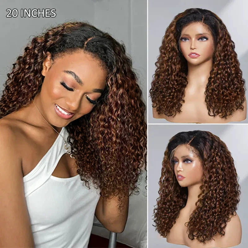 Ashimary 4C Edges Ombre Brown Deep Wave Kinky Edges 13x4 Transparent Lace Front Wig 100% Human Hair - Image 3