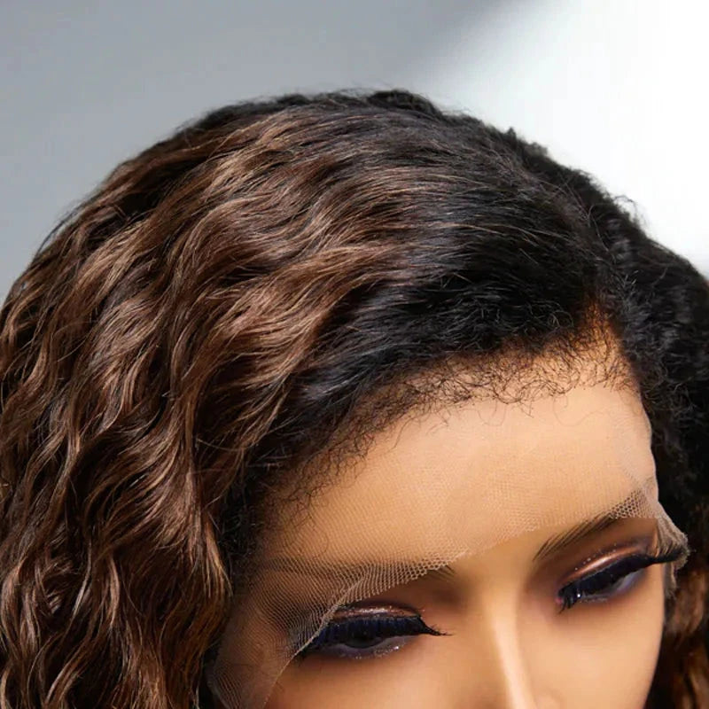 Ashimary 4C Edges Ombre Brown Deep Wave Kinky Edges 13x4 Transparent Lace Front Wig 100% Human Hair - Image 6